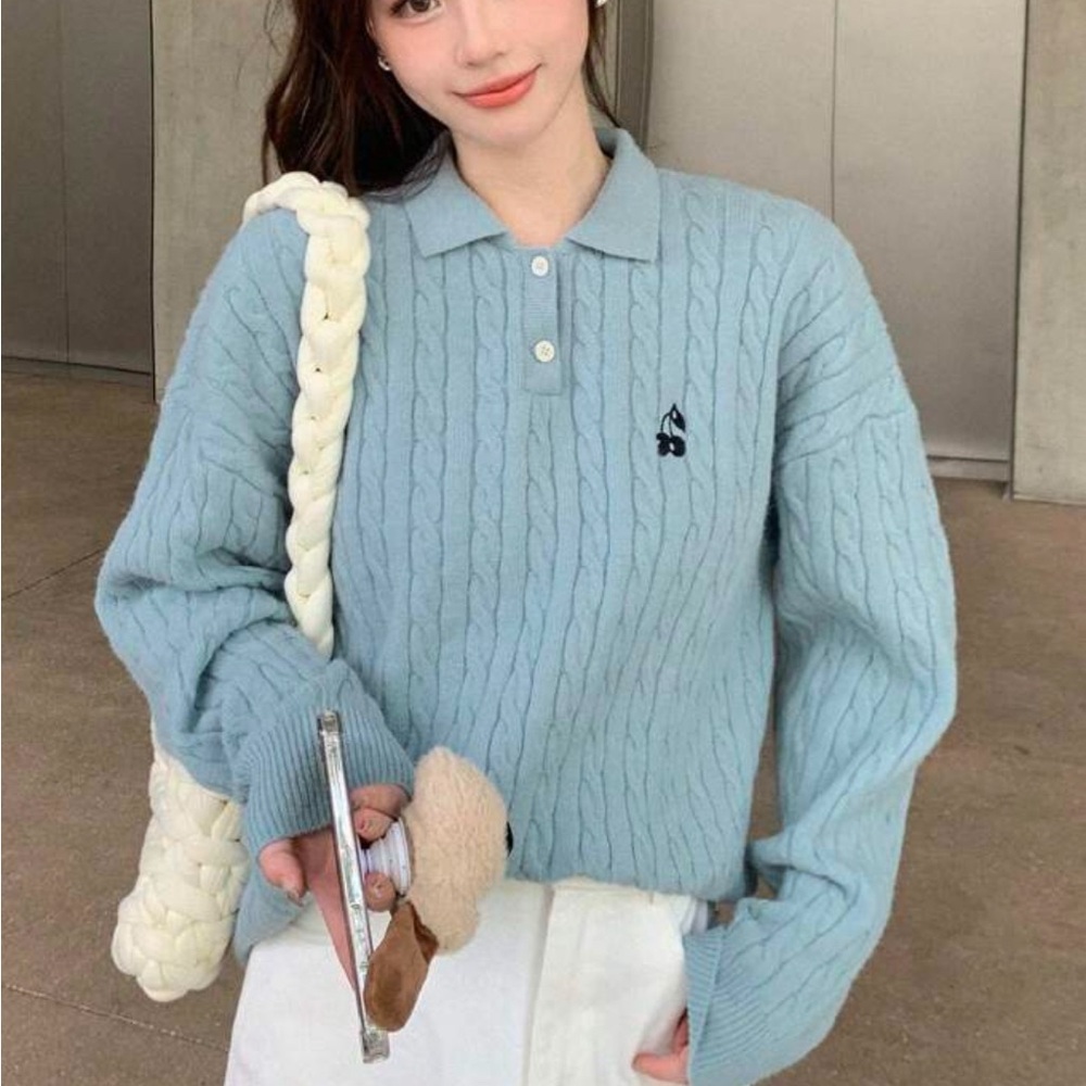 Light Blue Cable Knit Sweater